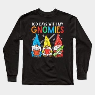 100 Days With My Gnomies Cute 100Th Day School Teacher Kids Long Sleeve T-Shirt